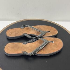 Coach Laurel Flip Flop Sandals Womens Size 7.5M Brown Black‎ Logo Casual Beach